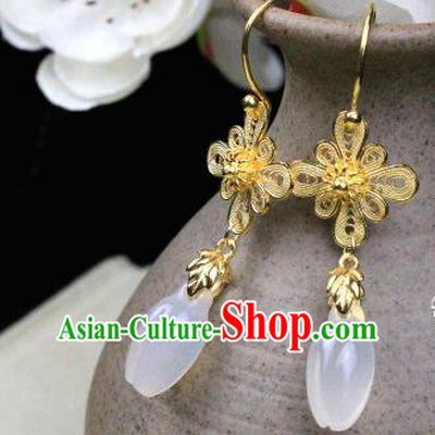 Chinese Classical Jewelry Accessories Traditional Ancient Hanfu Golden Flowers Earrings for Women