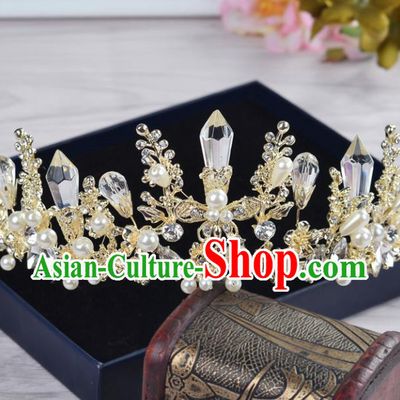 Handmade Bride Crystal Hair Accessories Wedding Baroque Pearls Royal Crown for Women