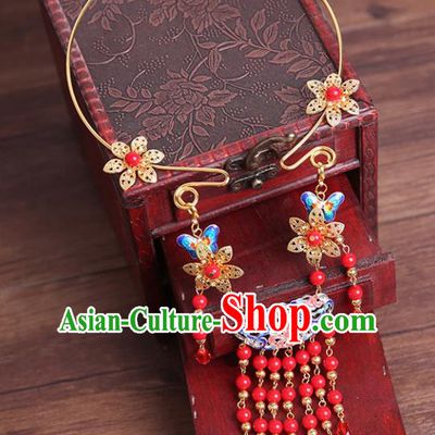 Chinese Traditional Blueing Necklace Ancient Bride Tassel Necklet for Women