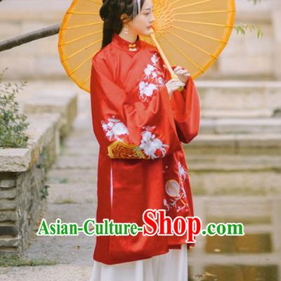 Chinese Ming Dynasty Princess Red Hanfu Dress Traditional Ancient Nobility Lady Embroidered Costumes for Women