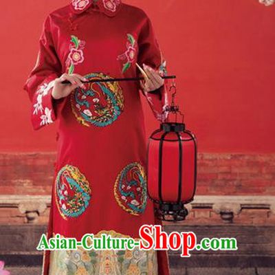 Chinese Traditional Qing Dynasty Historical Dress Ancient Empress Embroidered Costumes and Headpiece Complete Set