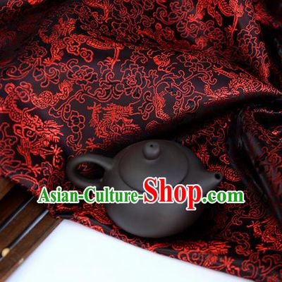 Asian Chinese Traditional Fabric Material Black Brocade Classical Dragons Pattern Design Satin Drapery
