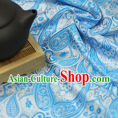 Asian Chinese Traditional Fabric Material Blue Brocade Classical Pattern Design Satin Drapery