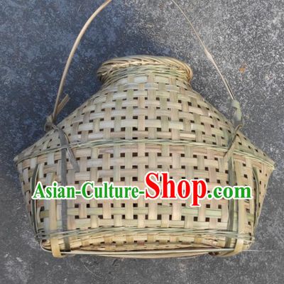 Chinese Traditional Handmade Straw Braid Craft Brown Bamboo Weaving Creel