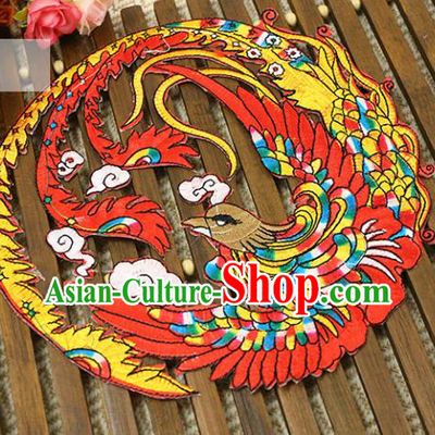Chinese Traditional Tang Suit Fabric Accessories Ancient Embroidered Red Phoenix Cloth Patch