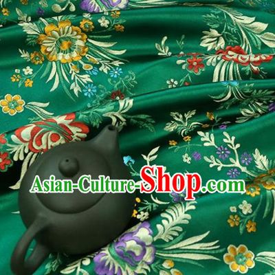 Asian Chinese Traditional Fabric Material Qipao Green Brocade Classical Begonia Pattern Design Satin Drapery
