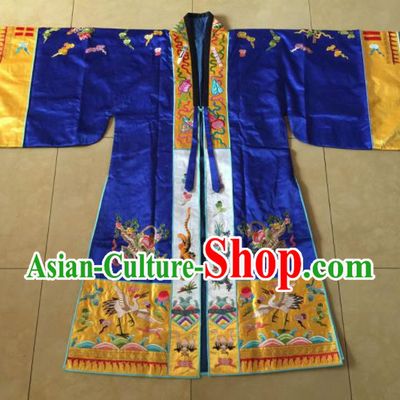 Chinese Traditional Priest Frock Costume Ancient Embroidered Blue Robe for Men