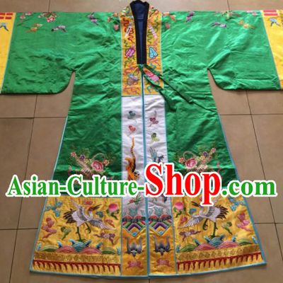 Chinese Traditional Priest Frock Costume Ancient Embroidered Green Robe for Men