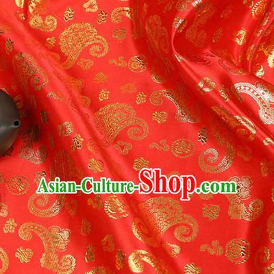 Red Brocade Chinese Traditional Silk Fabric Material Classical Dragon Pattern Design Satin Drapery