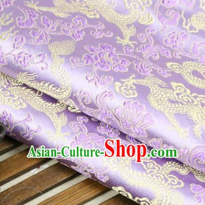 Lilac Brocade Chinese Traditional Silk Fabric Material Classical Dragons Pattern Design Satin Drapery