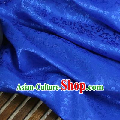 Blue Brocade Chinese Traditional Silk Fabric Material Classical Peony Pattern Design Satin Drapery