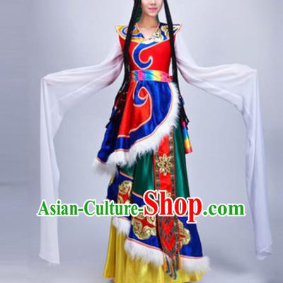 Chinese Traditional Zang Ethnic Costumes Tibetan Minority Folk Dance Dress for Women