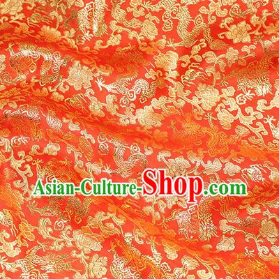 Chinese Traditional Red Brocade Tang Suit Silk Fabric Material Classical Dragons Pattern Design Satin Drapery