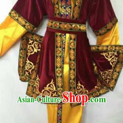 Chinese Traditional Folk Dance Red Costumes Uigurian Minority Dance Clothing for Men