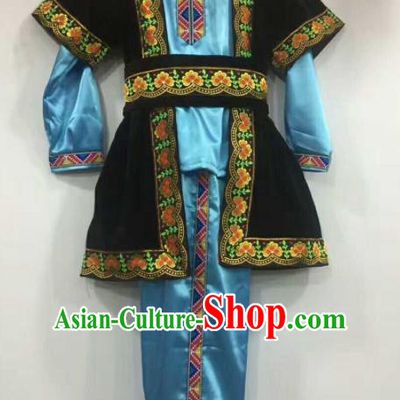Chinese Traditional Folk Dance Blue Costumes Uigurian Minority Dance Clothing for Men