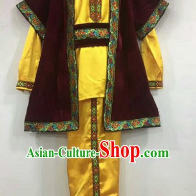 Chinese Traditional Folk Dance Yellow Costumes Uigurian Minority Dance Clothing for Men