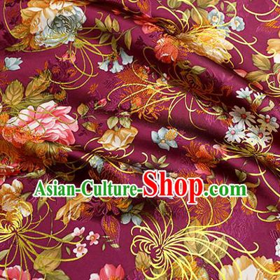 Chinese Traditional Amaranth Brocade Tang Suit Silk Fabric Material Classical Peony Pattern Design Satin Drapery