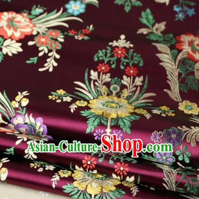 Asian Chinese Traditional Fabric Material Qipao Wine Red Brocade Classical Begonia Pattern Design Satin Drapery