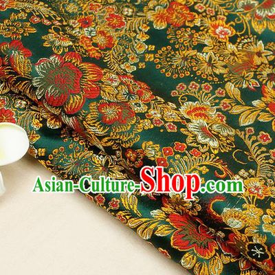 Chinese Traditional Green Brocade Cheongsam Silk Fabric Material Classical Pattern Design Satin Drapery