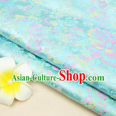 Chinese Traditional Blue Brocade Cheongsam Silk Fabric Material Classical Pattern Design Satin Drapery