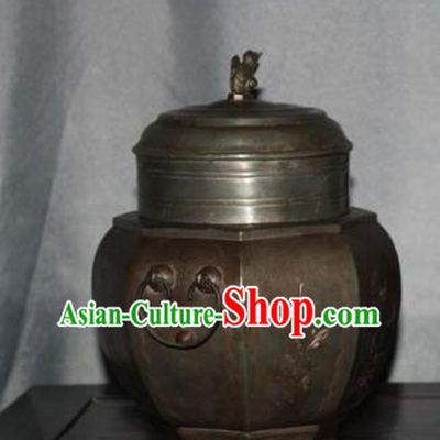 Chinese Ancient Handmade Craft Tea Caddy Carving Tin Tea Canister