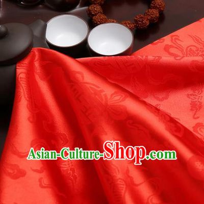 Chinese Traditional Brocade Cheongsam Red Silk Fabric Material Classical Pattern Design Satin Drapery
