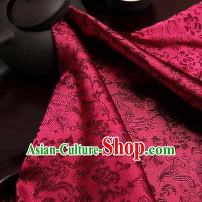 Chinese Traditional Amaranth Brocade Classical Dragons Pattern Design Silk Fabric Material Satin Drapery