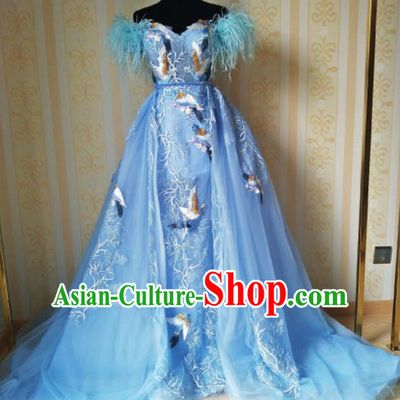 Top Grade Modern Dance Full Dress Stage Performance Embroidered Cranes Costume for Women
