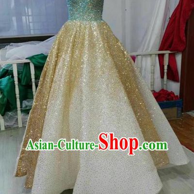 Top Grade Modern Dance Golden Full Dress Stage Performance Princess Costume for Women