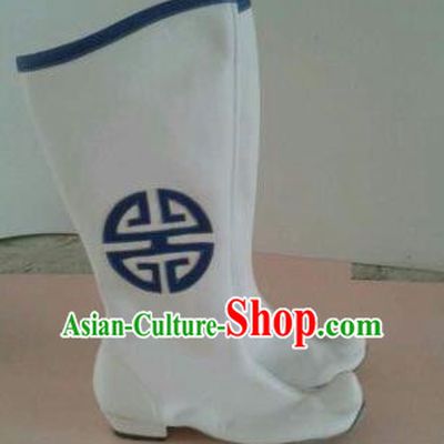 Chinese Traditional Ethnic Shoes Mongolian Minority Nationality White Leather Boots for Women