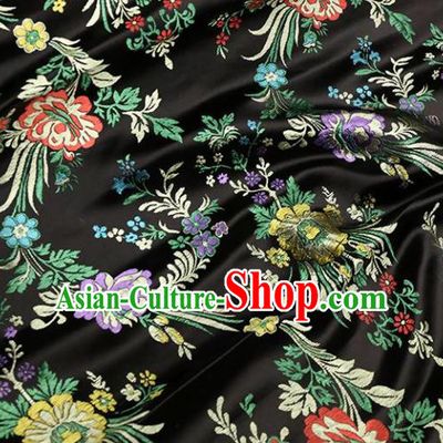 Asian Chinese Traditional Fabric Material Qipao Black Brocade Classical Begonia Pattern Design Satin Drapery