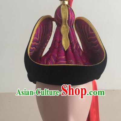 Chinese Traditional Ethnic Hat Mongolian Minority Nationality Folk Dance Purple Hat for Women