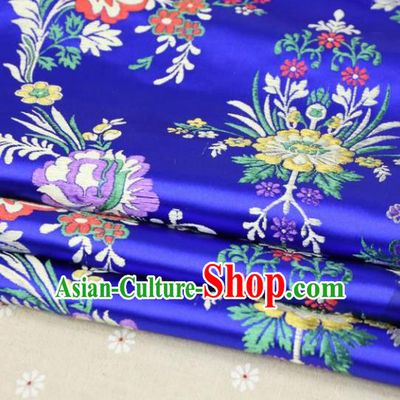 Asian Chinese Traditional Fabric Material Qipao Royalblue Brocade Classical Begonia Pattern Design Satin Drapery