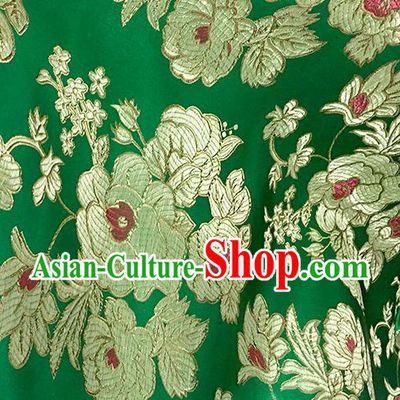 Chinese Traditional Green Brocade Classical Peony Pattern Design Silk Fabric Material Satin Drapery