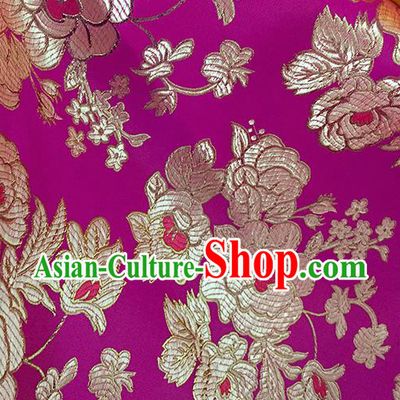 Chinese Traditional Purple Brocade Classical Peony Pattern Design Silk Fabric Material Satin Drapery