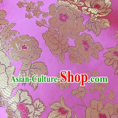 Chinese Traditional Rosy Brocade Classical Peony Pattern Design Silk Fabric Material Satin Drapery