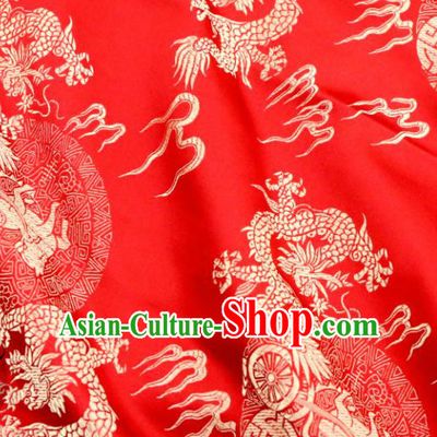 Chinese Traditional Red Brocade Classical Fire Dragons Pattern Design Silk Fabric Material Satin Drapery