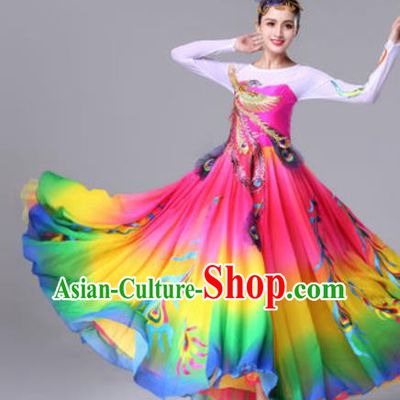 Traditional Chinese Classical Dance Rosy Dress Stage Performance Folk Dance Costume for Women
