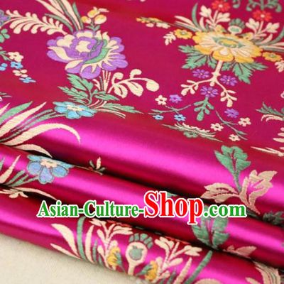 Asian Chinese Traditional Fabric Material Qipao Rosy Brocade Classical Begonia Pattern Design Satin Drapery