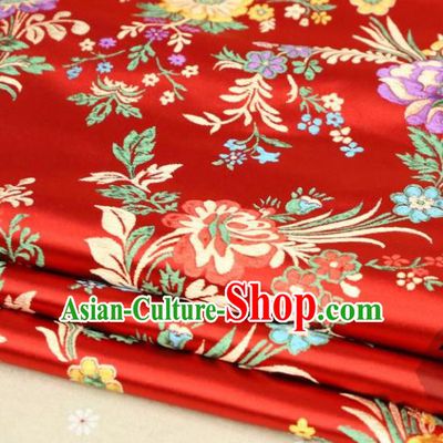 Asian Chinese Traditional Fabric Material Qipao Red Brocade Classical Begonia Pattern Design Satin Drapery