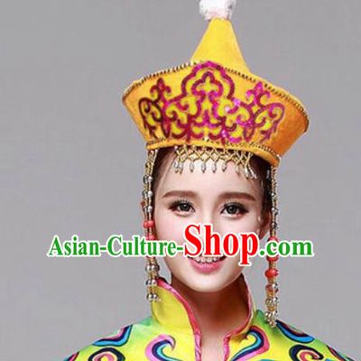 Chinese Traditional Mongolian Ethnic Hats Mongol Minority Nationality Folk Dance Headwear for Women