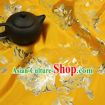 Yellow Brocade Chinese Traditional Silk Fabric Material Classical Peony Pattern Design Satin Drapery