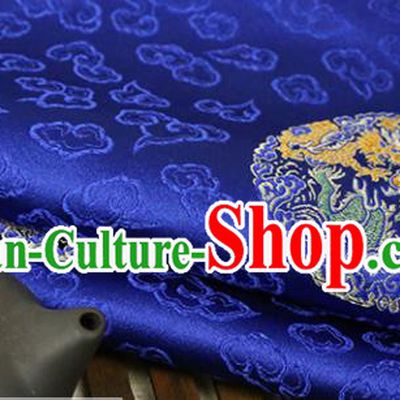 Royalblue Brocade Chinese Traditional Silk Fabric Material Classical Dragon Pattern Design Satin Drapery