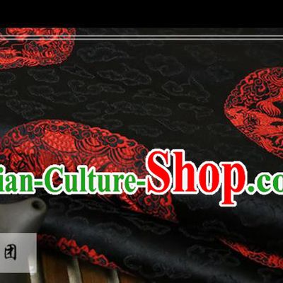 Black Brocade Chinese Traditional Silk Fabric Material Classical Dragon Pattern Design Satin Drapery