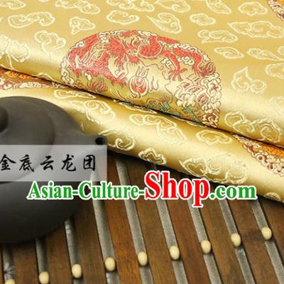 Golden Brocade Chinese Traditional Silk Fabric Material Classical Dragon Pattern Design Satin Drapery