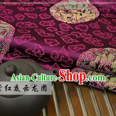 Purple Brocade Chinese Traditional Silk Fabric Material Classical Dragon Pattern Design Satin Drapery
