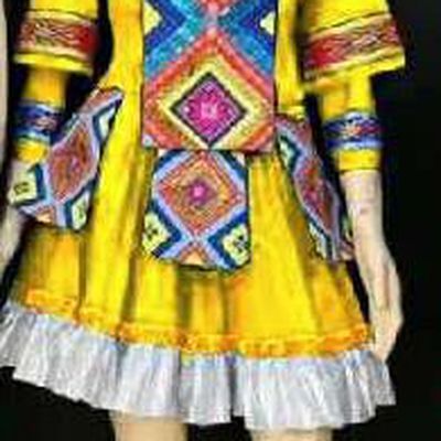 Chinese Traditional Zhuang Nationality Yellow Ethnic Costumes Folk Dance Dress for Women