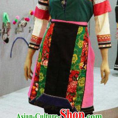 Chinese Traditional Bai Nationality Green Costumes Folk Dance Ethnic Dress for Women
