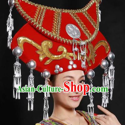 Traditional Chinese Zhuang Nationality Wedding Hat Ethnic Hair Accessories for Women