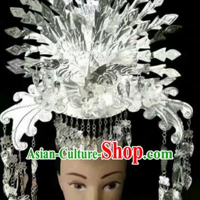 Traditional Chinese Miao Nationality Sliver Phoenix Coronet Hmong Ethnic Hair Accessories for Women